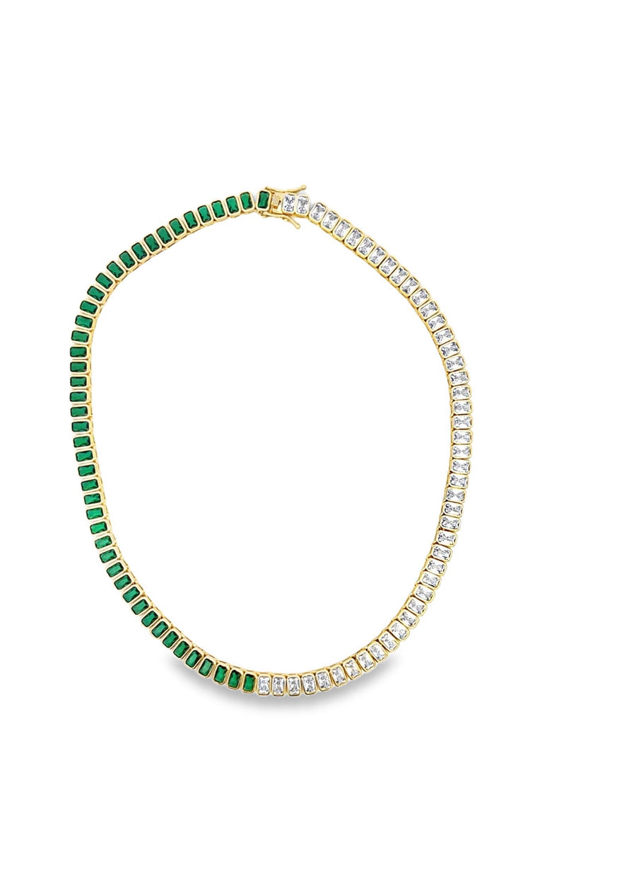 Half Emerald Baguette Tennis Necklace
