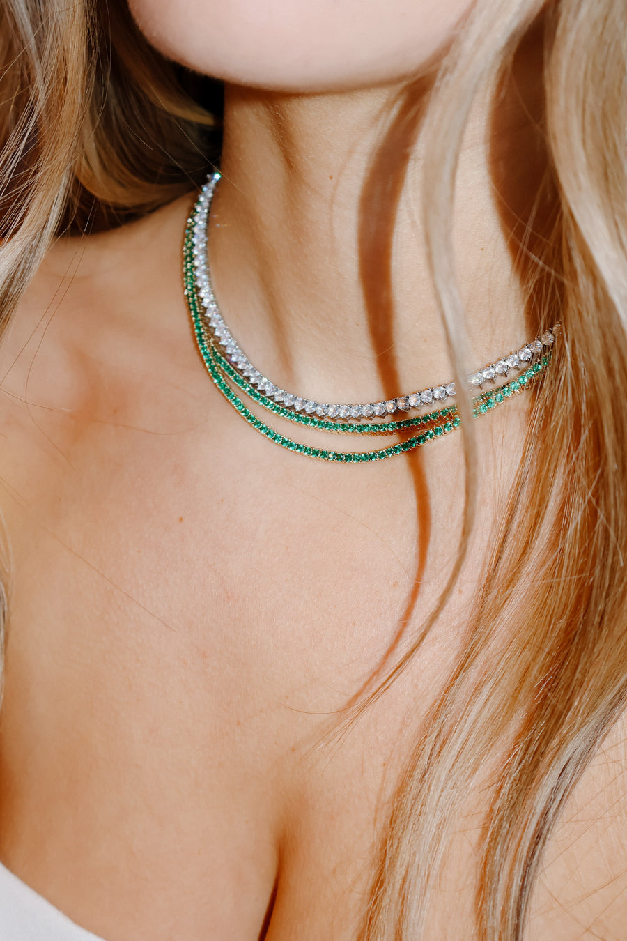 Emerald tennis necklace silver