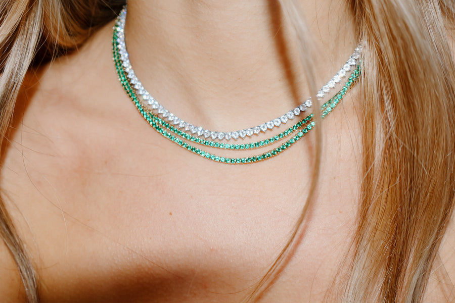 Emerald tennis necklace silver