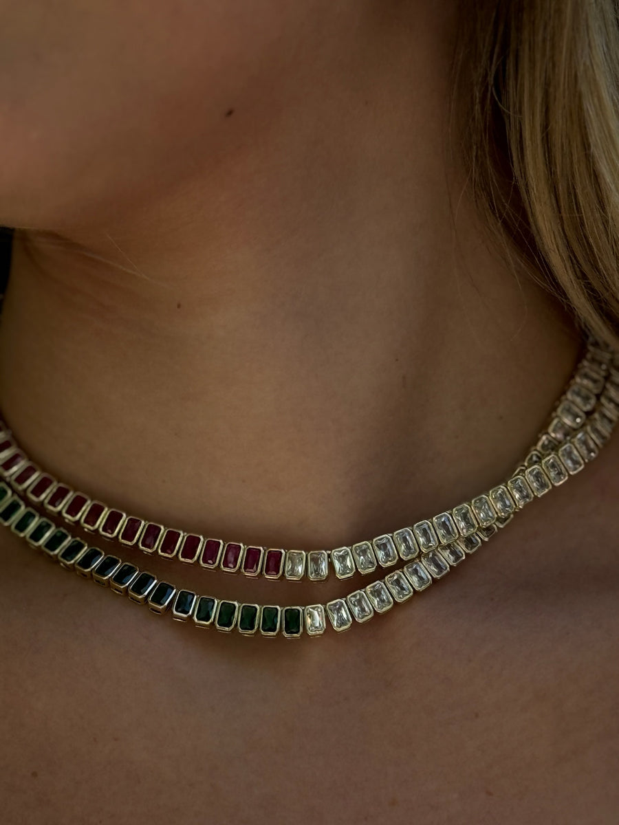 Half Emerald Baguette Tennis Necklace