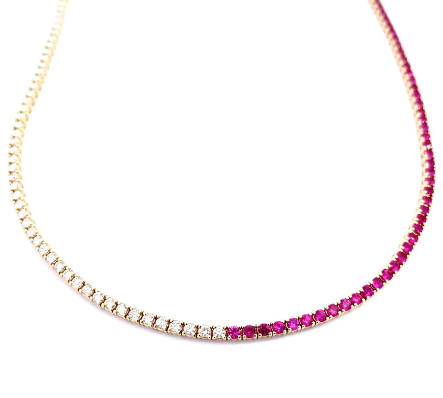 Ruby and White Topaz Split Tennis necklace