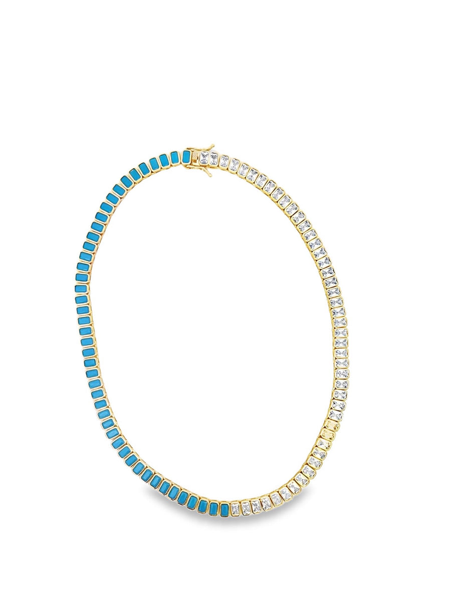 Half Turquoise Baguette Tennis Necklace