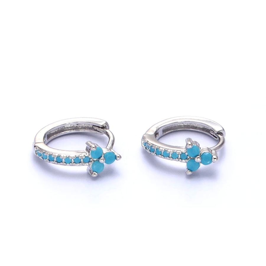 Tri Diamond Turquoise Hoops