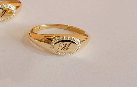 Solid gold and diamond signet yellow gold