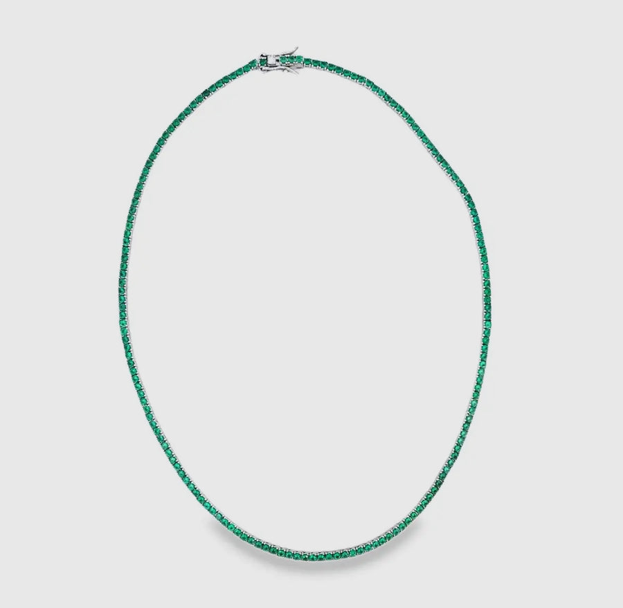 Emerald tennis necklace silver