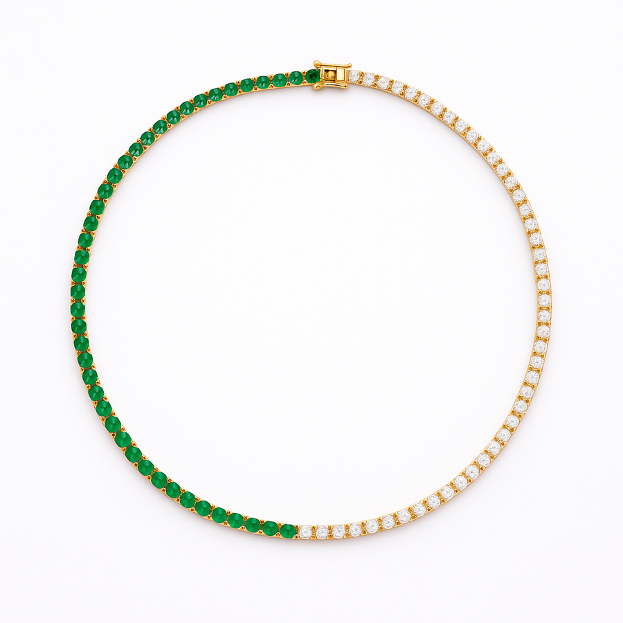 Classic Tennis Necklace Half Emerald