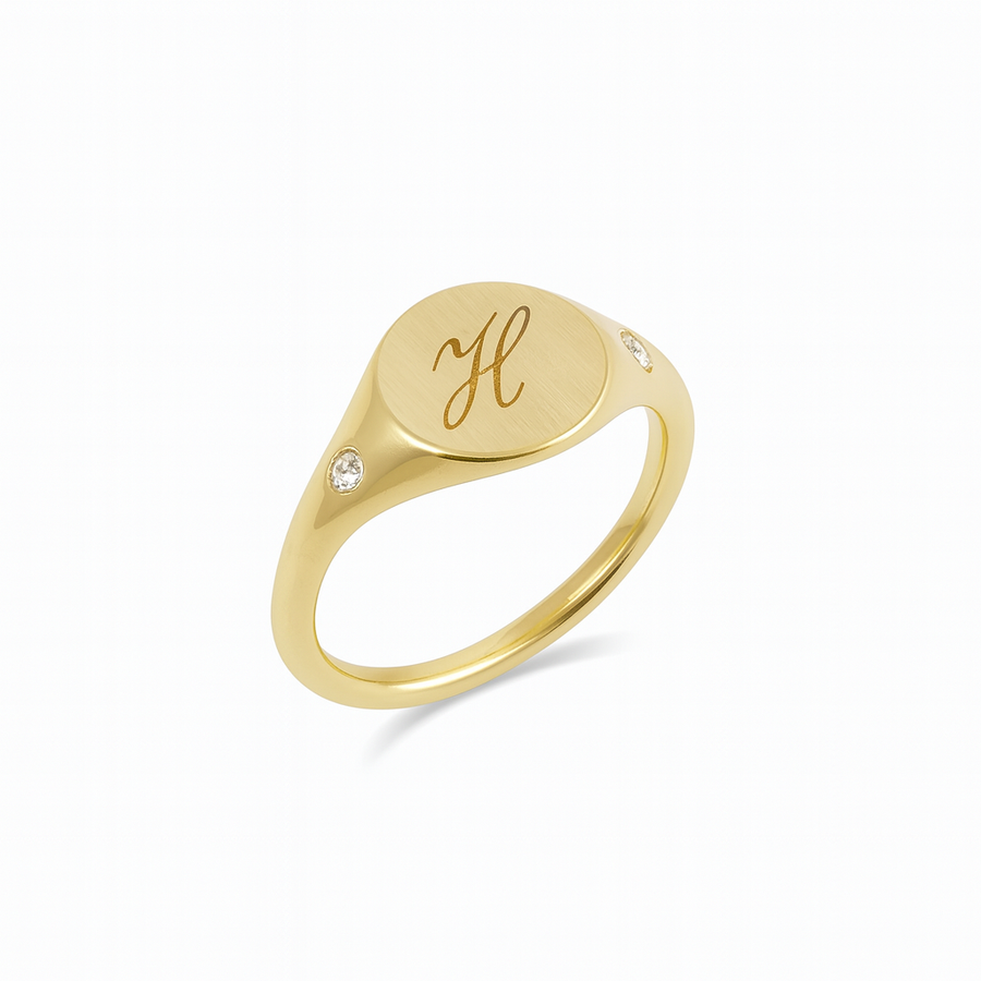 Solid Gold and Diamond Signet Ring