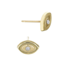 Solid Gold and Diamond Evil eye Studs